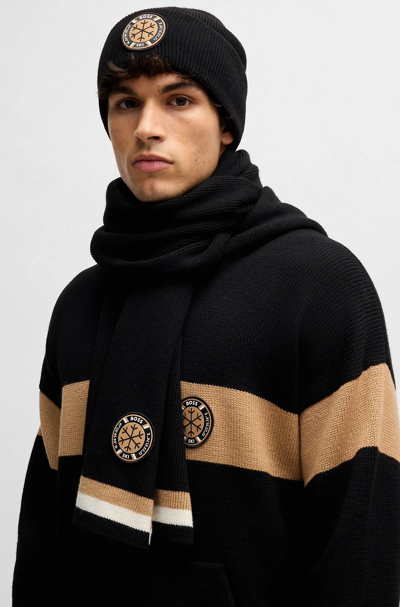 BOSS Ski virgin-wool scarf with logo badge