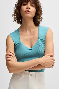 Sleeveless top stretch fabric with mixed ribbing