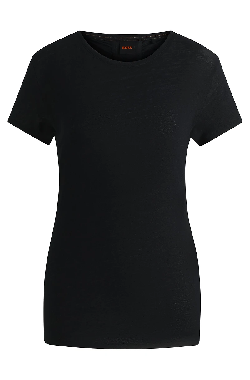 Scoop-neck linen T-shirt with gathered back