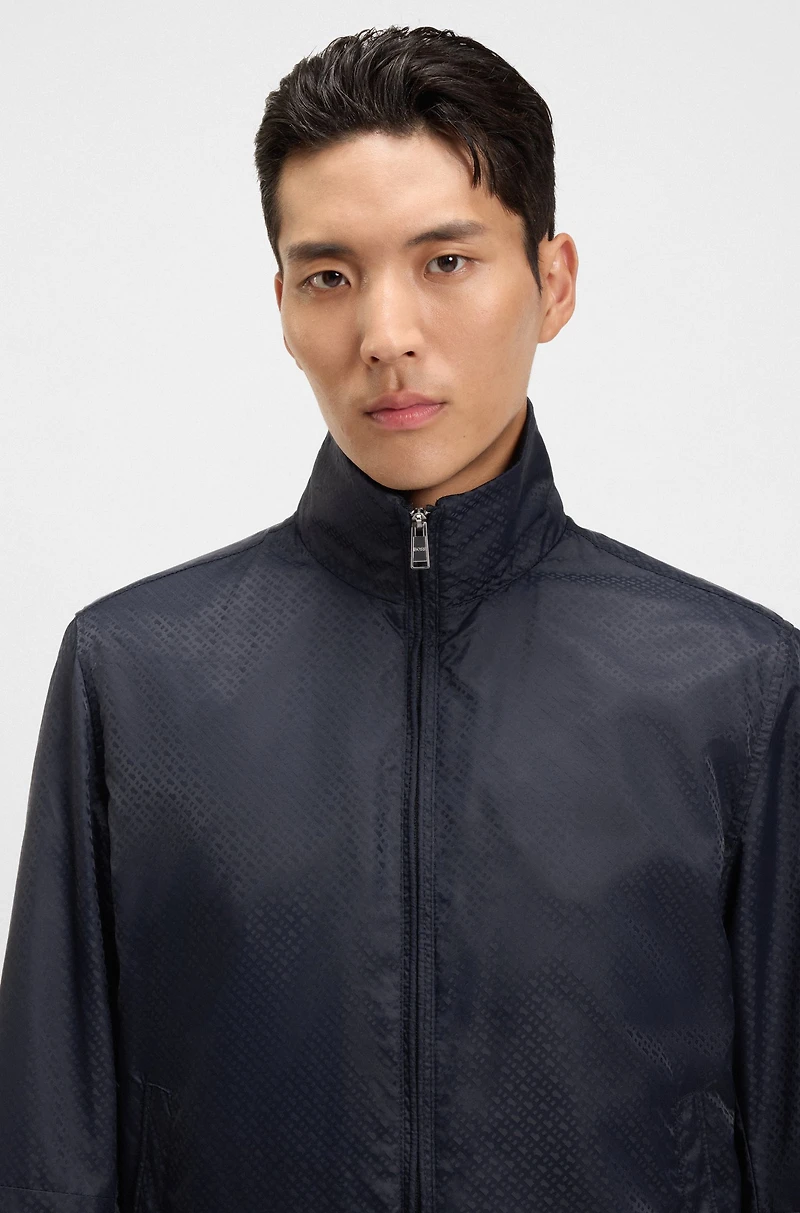Water-repellent jacket with monogram jacquard