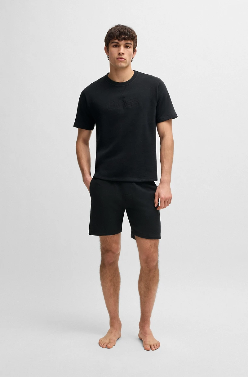 Cotton-terry shorts with outline logo embroidery
