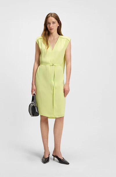 V-neck dress with integrated belt