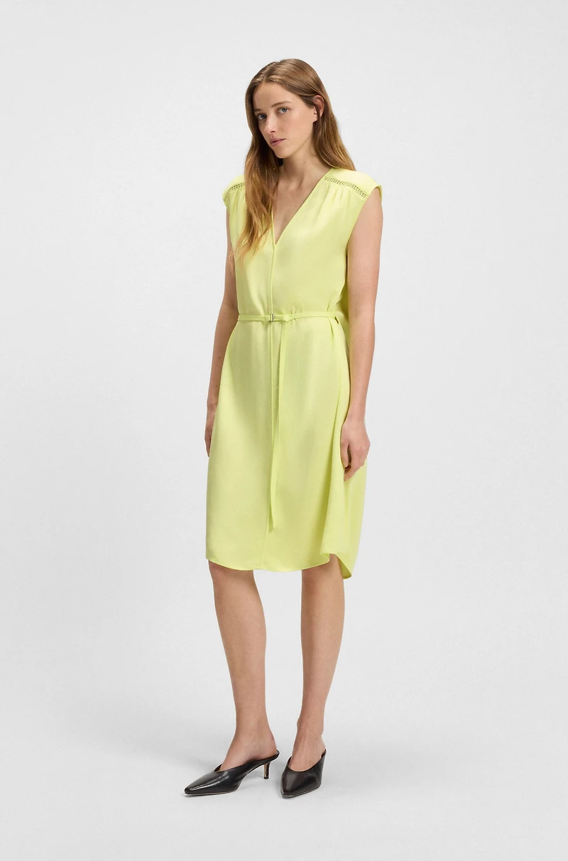 V-neck dress with integrated belt