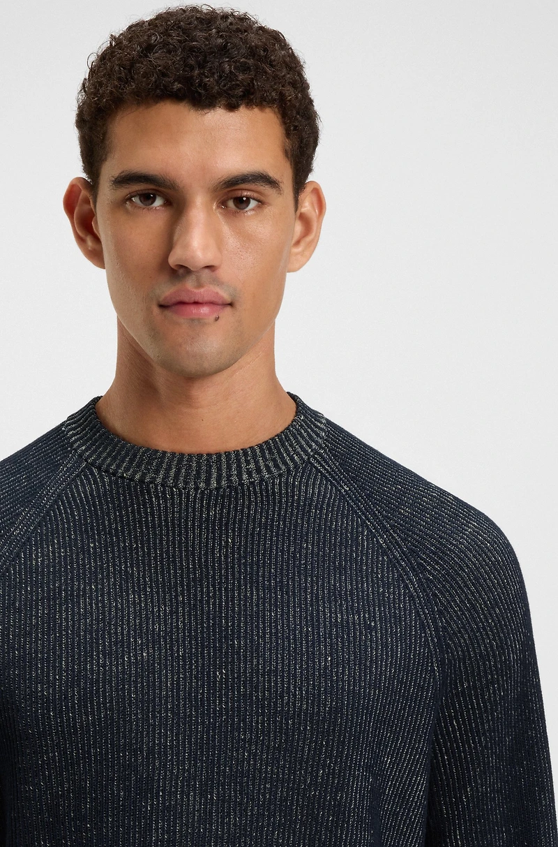 Cotton-linen sweater with striped knit