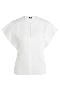 Frill-sleeve blouse with crochet-style trims