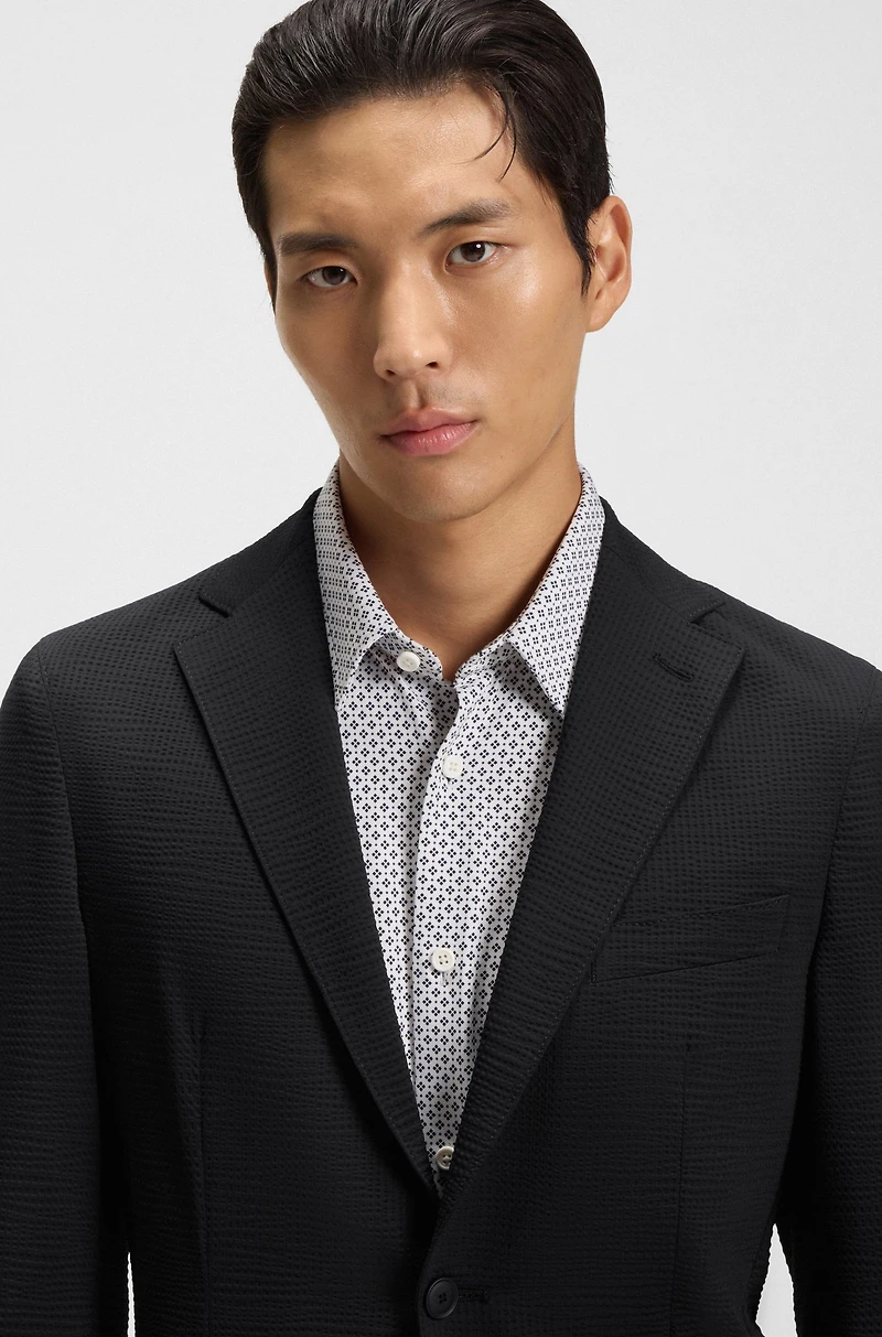 Slim-fit suit jacket stretch seersucker