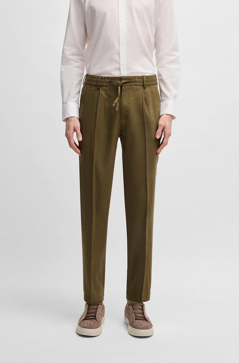 Tapered-fit machine-washable tailored trousers a linen blend