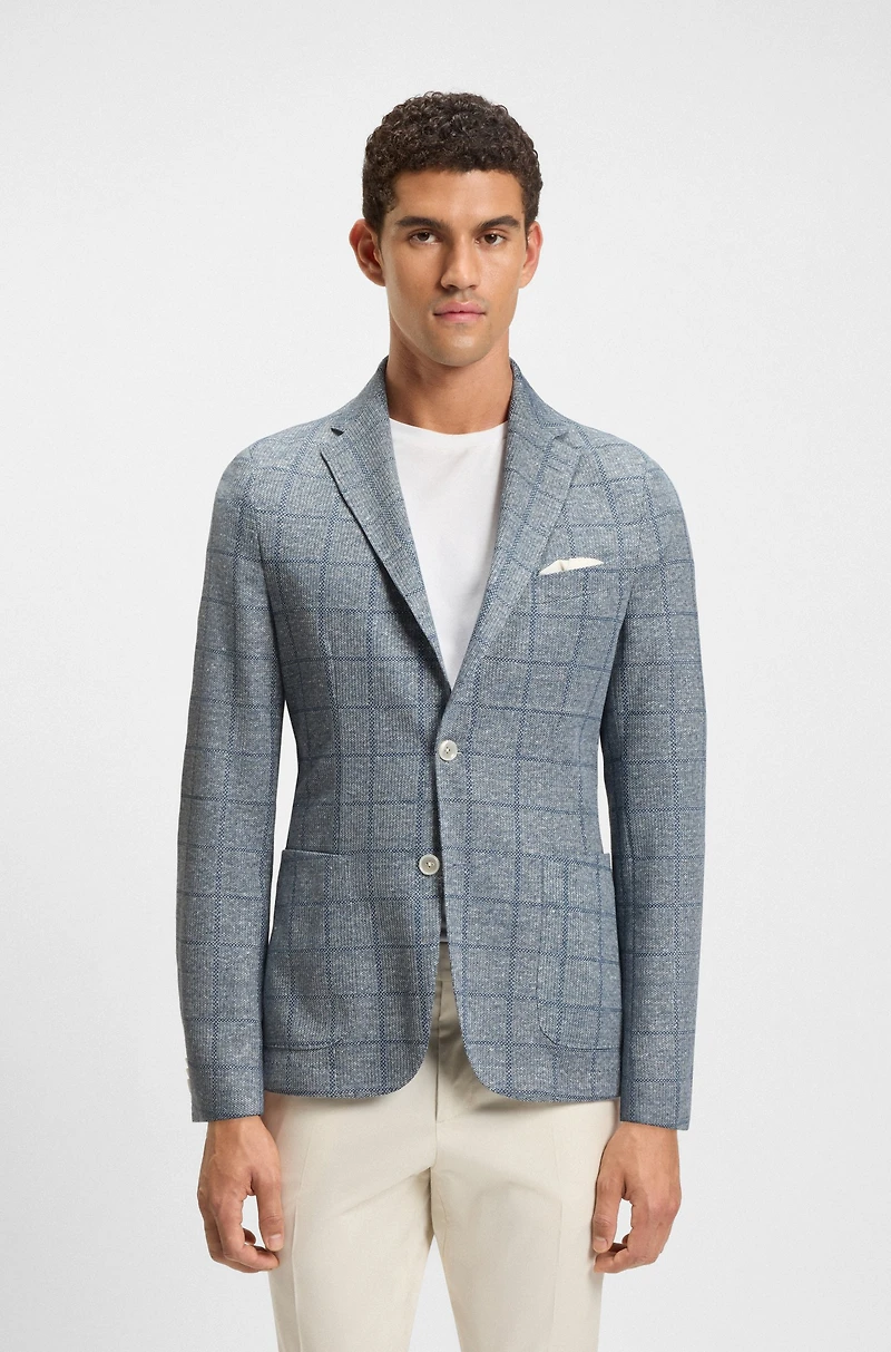 Slim-fit blazer checked stretch fabric