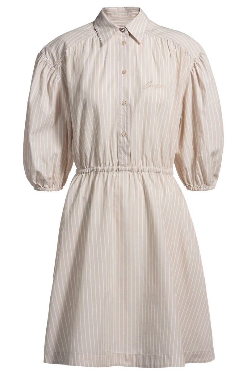 Striped-cotton shirt dress with elasticated waist