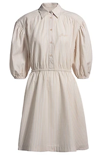 Striped-cotton shirt dress with elasticated waist