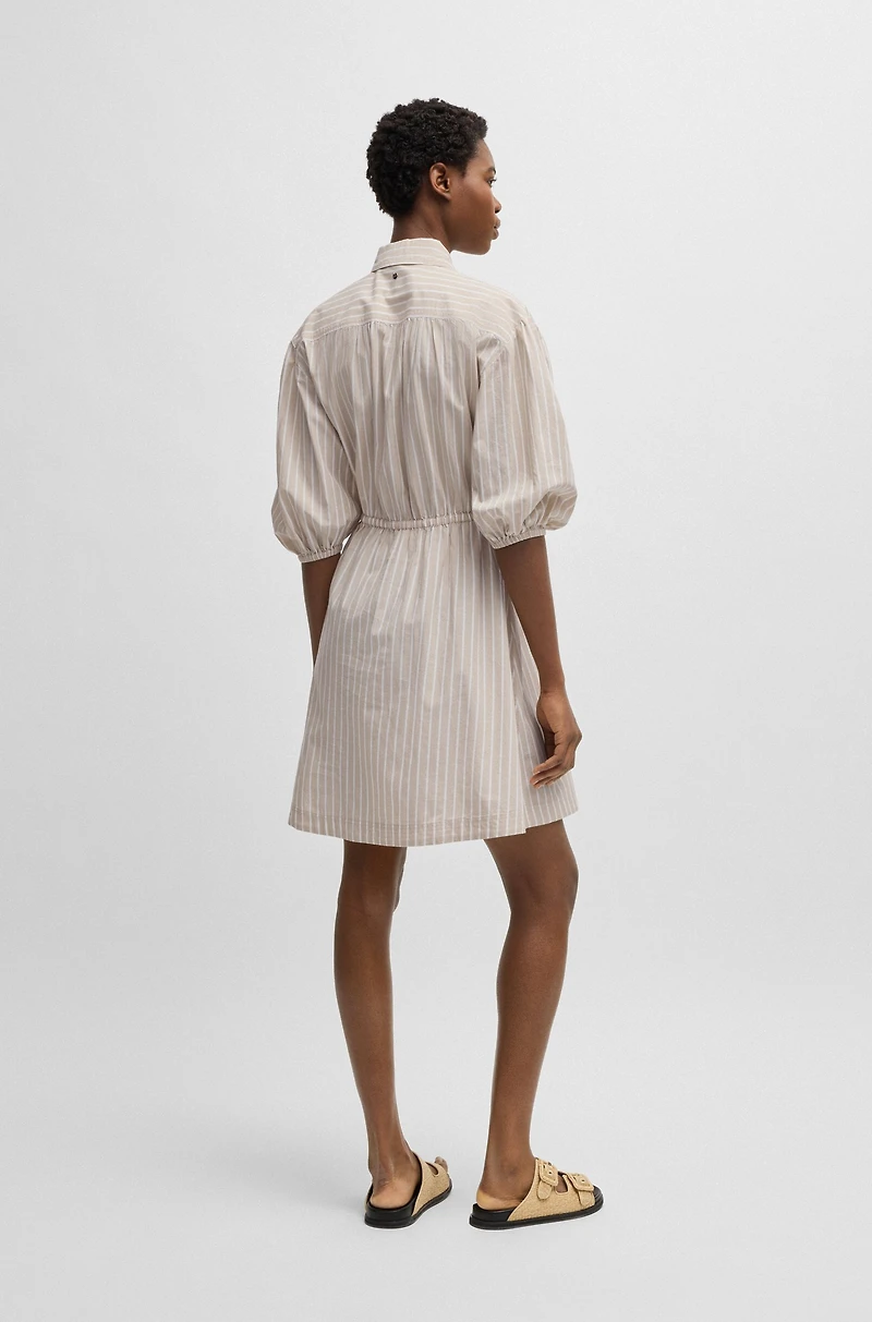 Striped-cotton shirt dress with elasticated waist