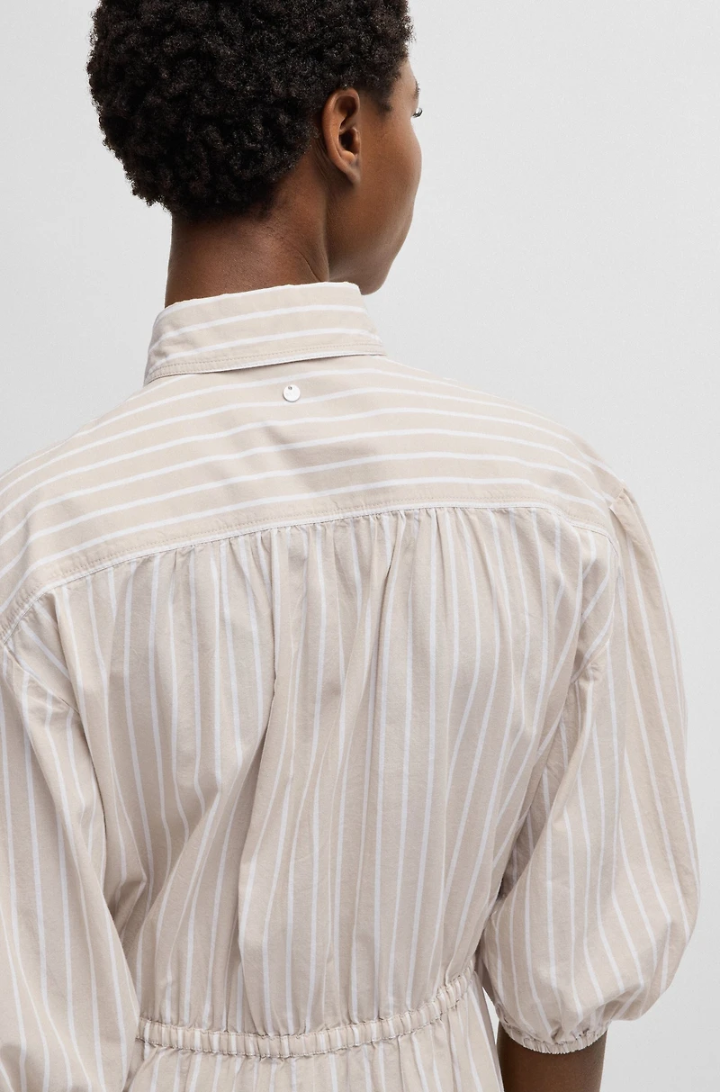 Striped-cotton shirt dress with elasticated waist