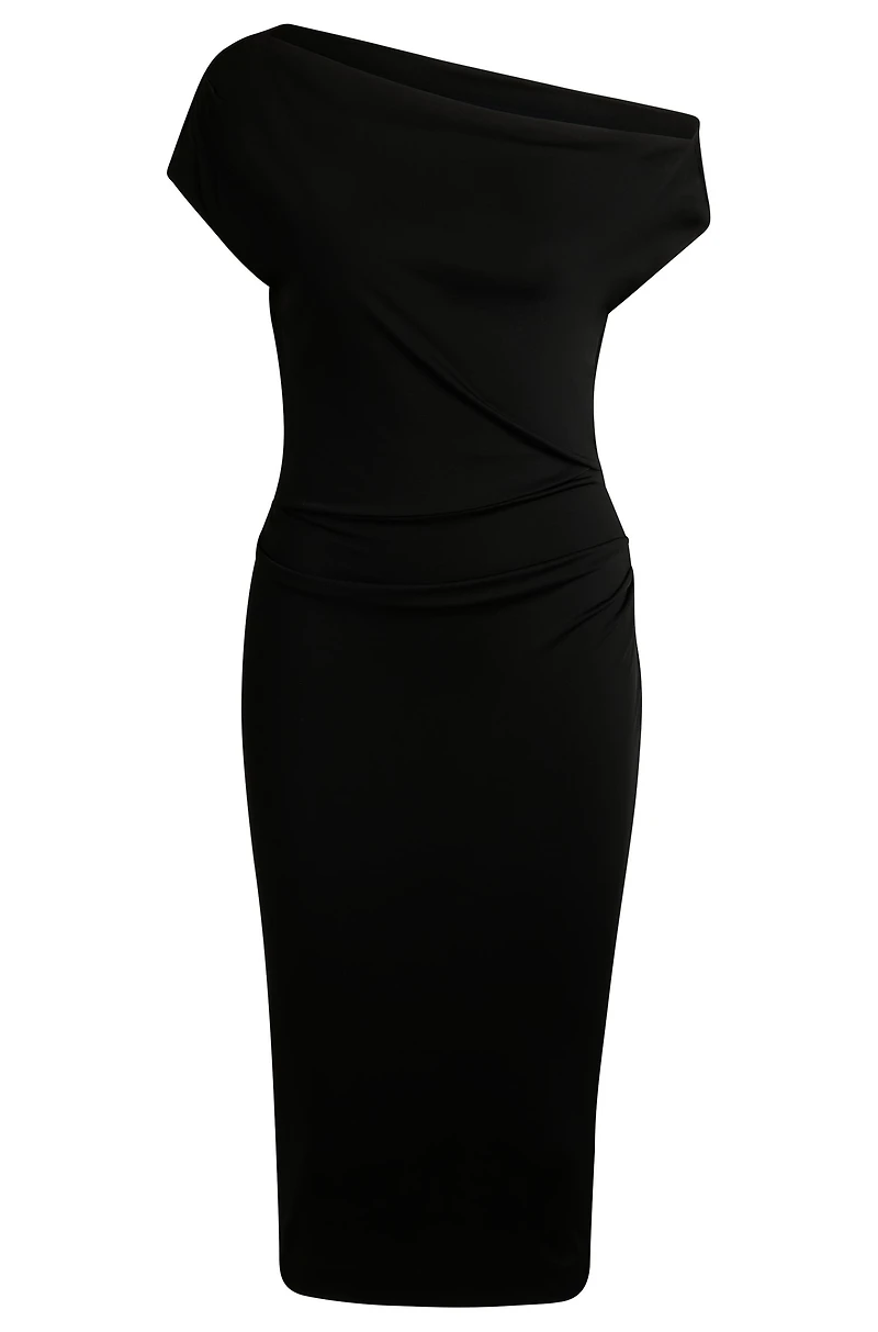 Stretch-jersey dress with off-the-shoulder neckline