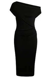 Stretch-jersey dress with off-the-shoulder neckline