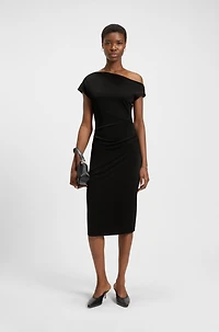 Stretch-jersey dress with off-the-shoulder neckline