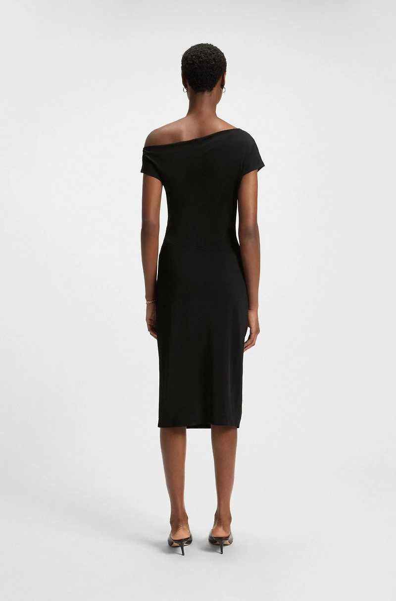 Stretch-jersey dress with off-the-shoulder neckline