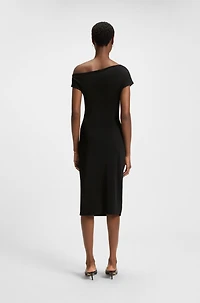Stretch-jersey dress with off-the-shoulder neckline