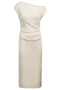 Stretch-jersey dress with off-the-shoulder neckline