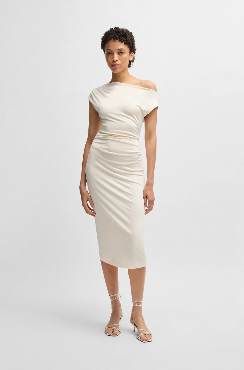 Stretch-jersey dress with off-the-shoulder neckline