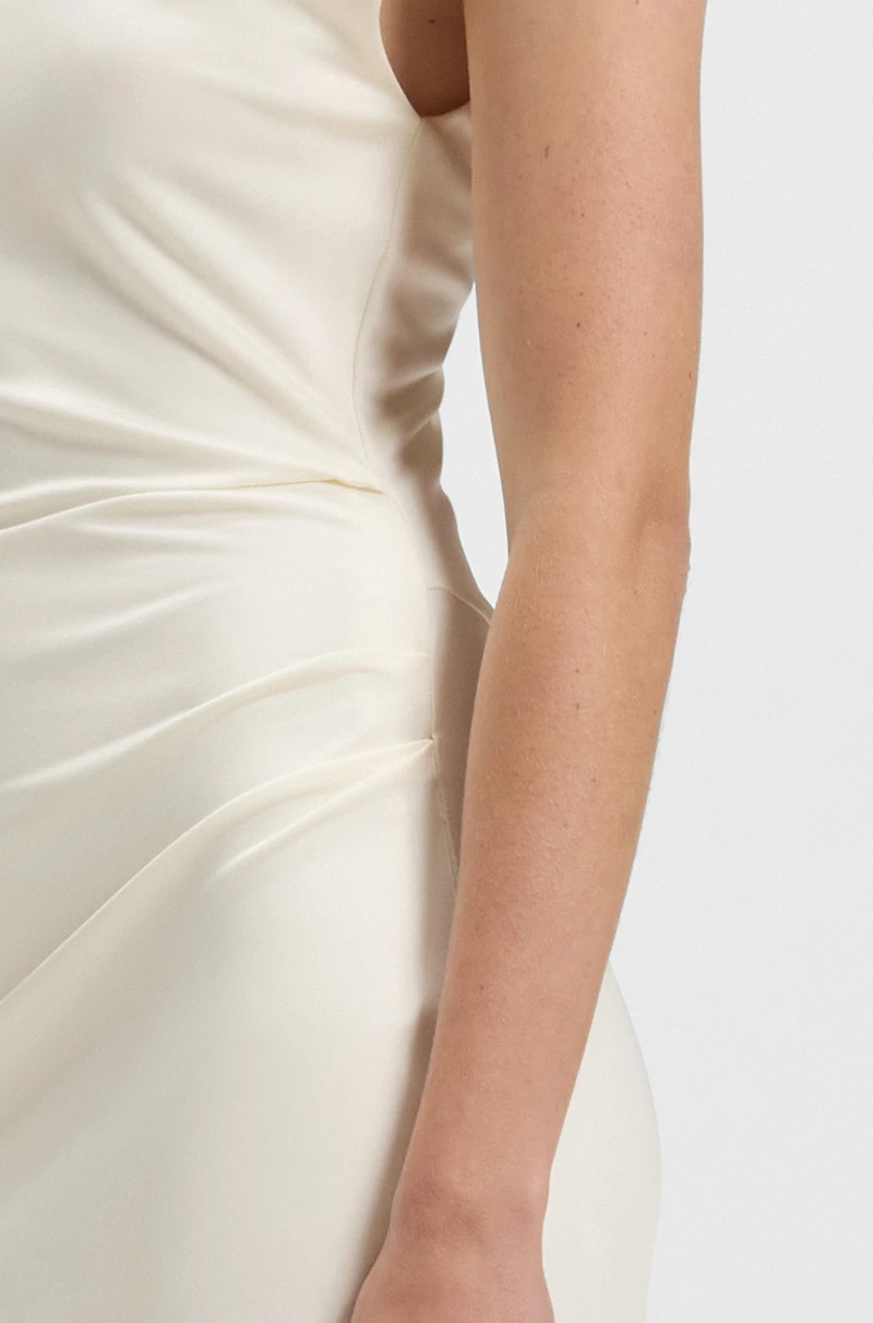Stretch-jersey dress with off-the-shoulder neckline