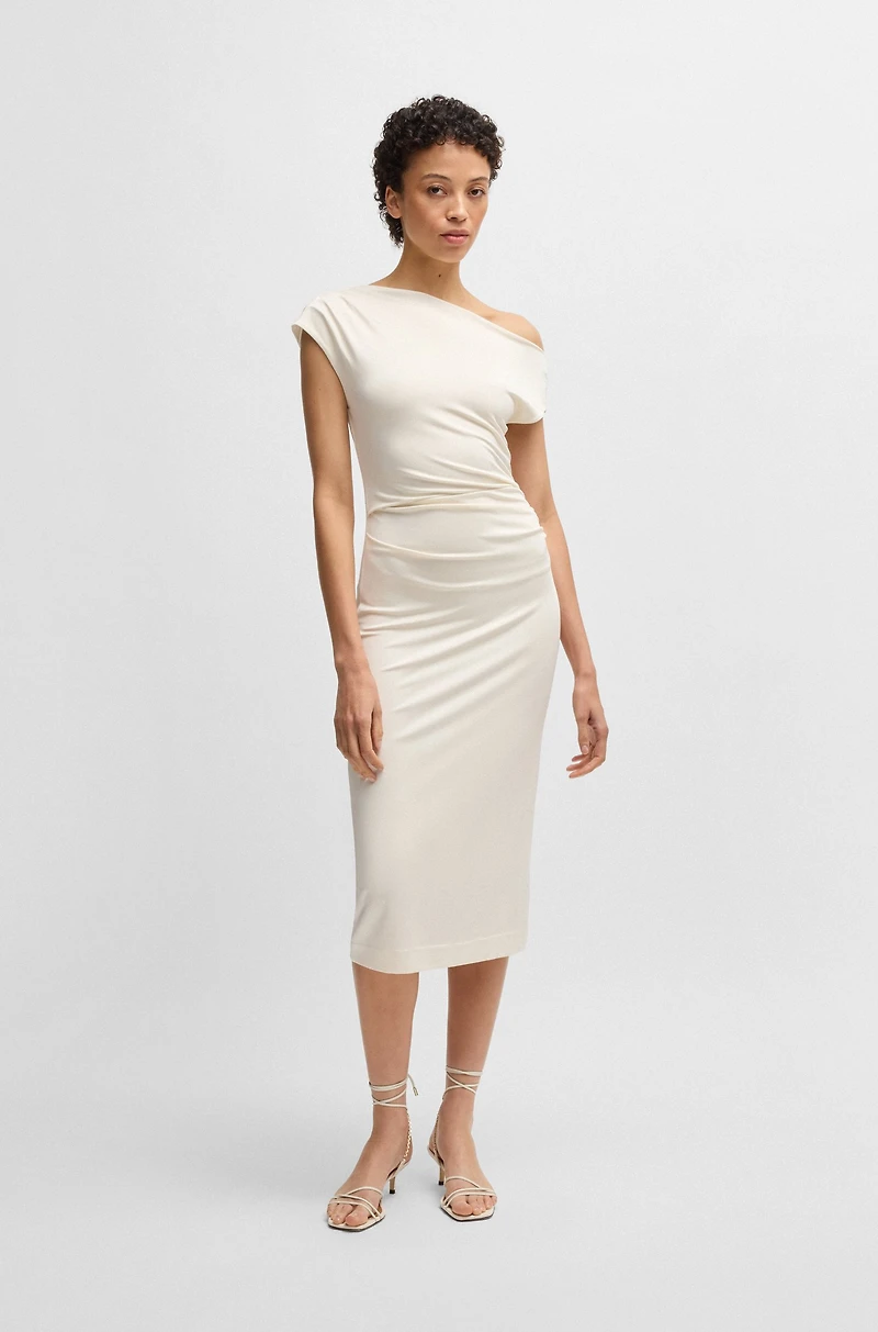 Stretch-jersey dress with off-the-shoulder neckline