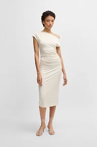 Stretch-jersey dress with off-the-shoulder neckline