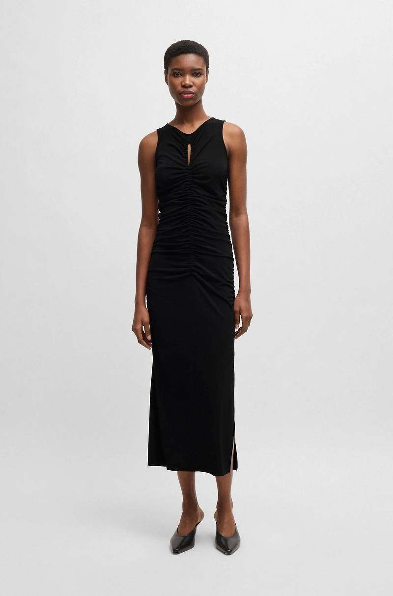 Jersey dress with gathering and cut-out detail