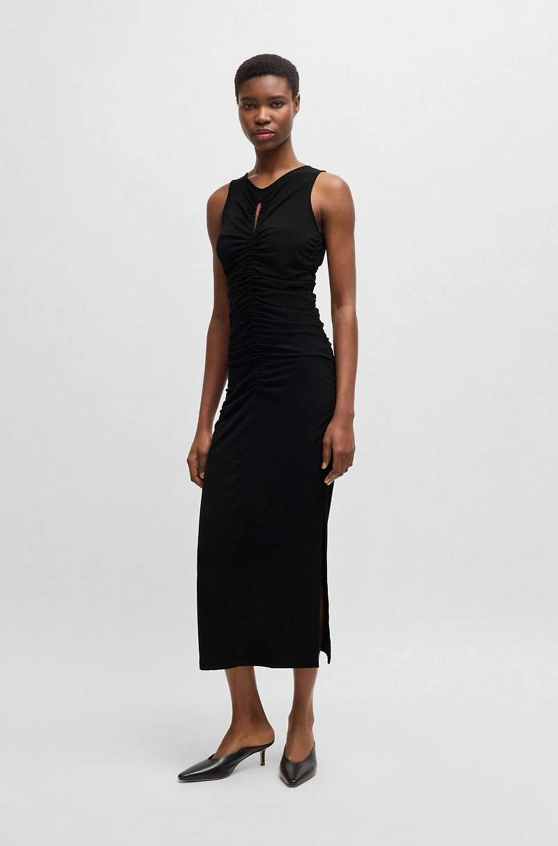 Jersey dress with gathering and cut-out detail