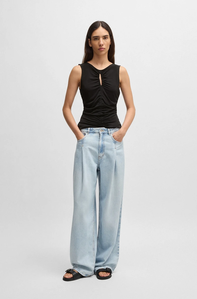 Jersey top with gathering and cut-out detail