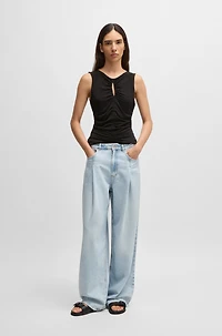 Jersey top with gathering and cut-out detail