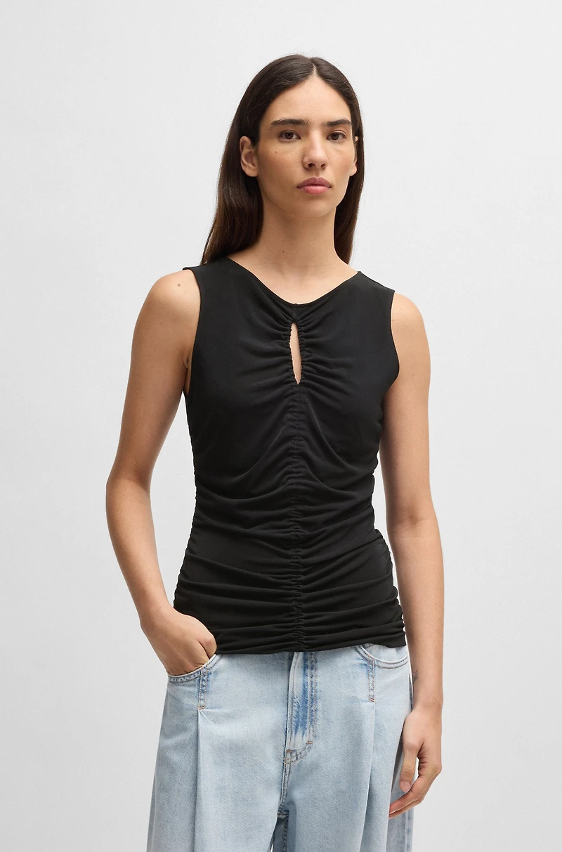 Jersey top with gathering and cut-out detail