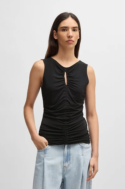 Jersey top with gathering and cut-out detail
