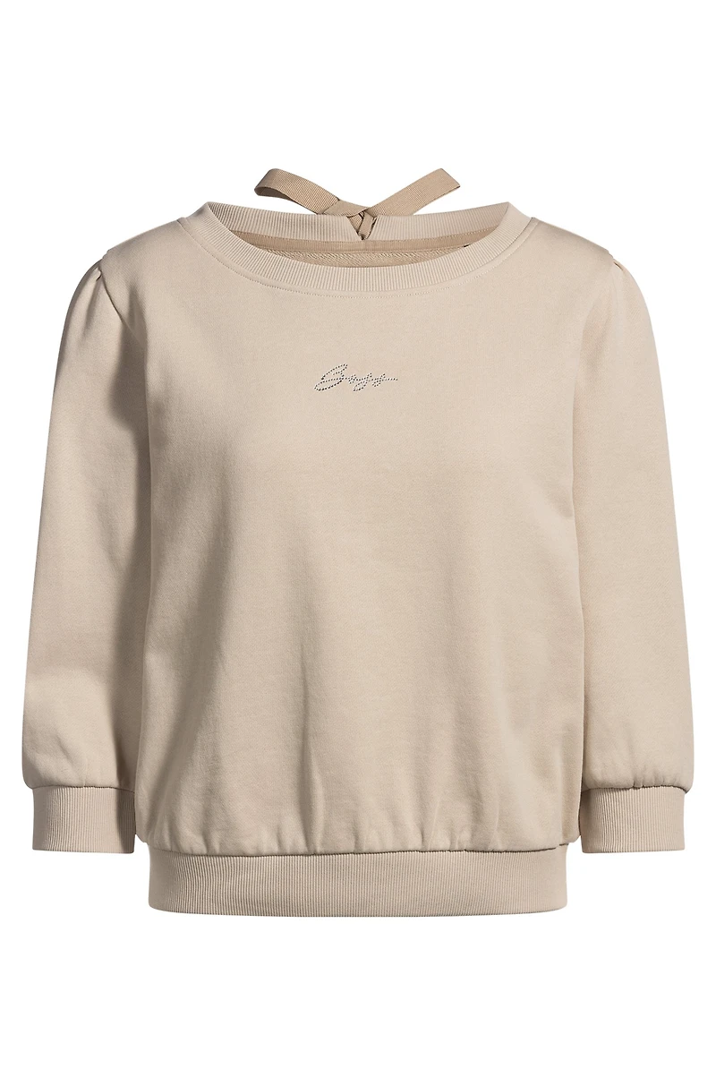 Cotton-terry sweatshirt with rear cut-out and bow