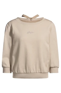 Cotton-terry sweatshirt with rear cut-out and bow