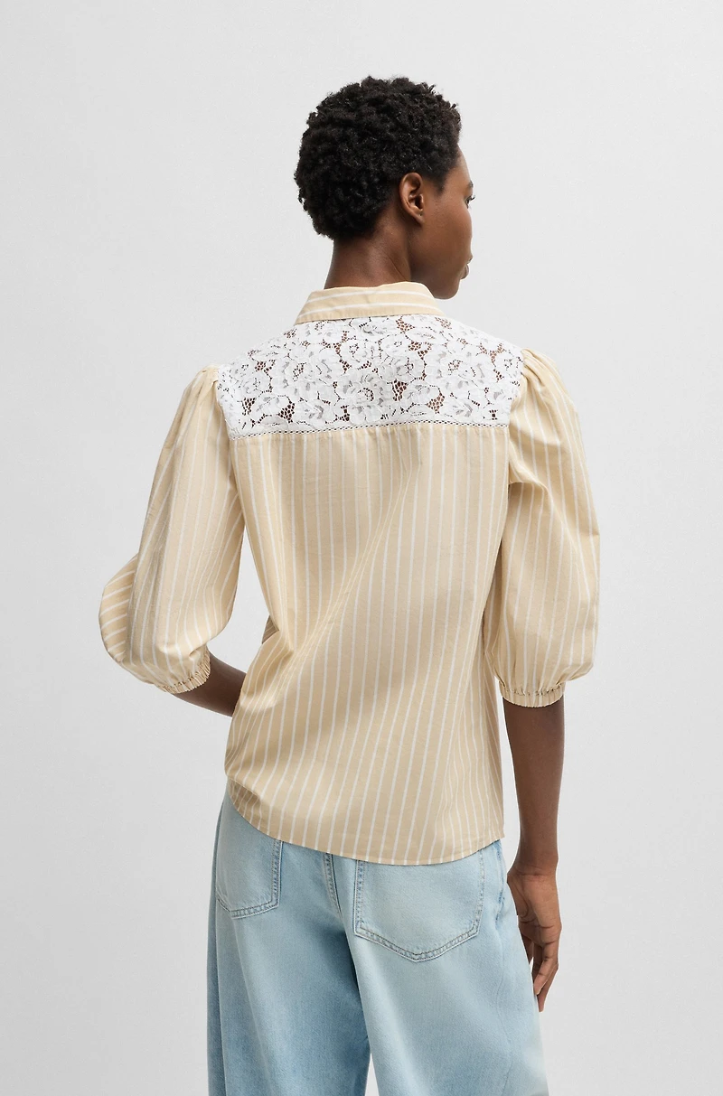 Striped regular-fit blouse with lace shoulders