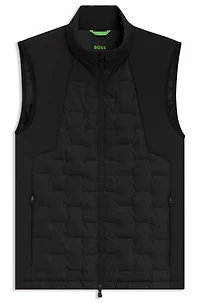 Down-filled gilet with welded-logo pattern