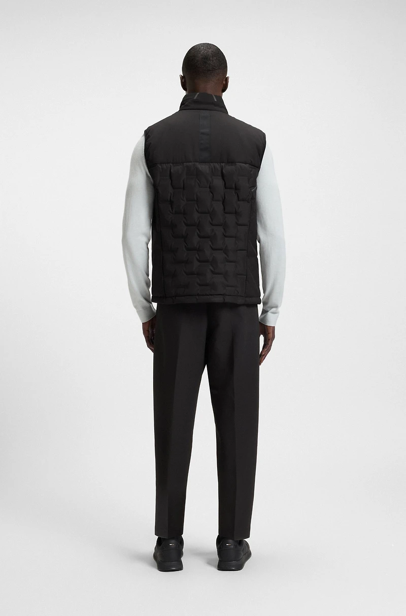 Down-filled gilet with welded-logo pattern