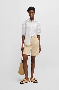 Regular-fit blouse with lace shoulders