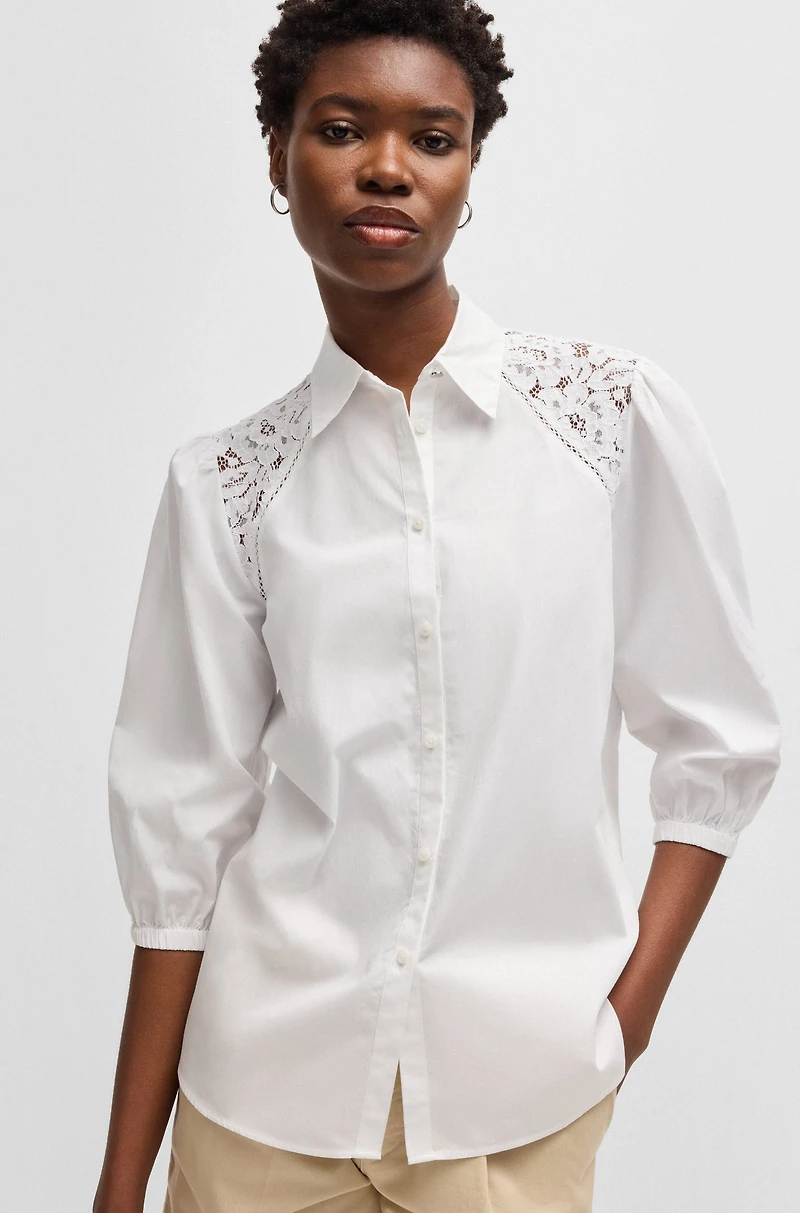 Regular-fit blouse with lace shoulders