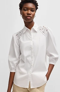Regular-fit blouse with lace shoulders