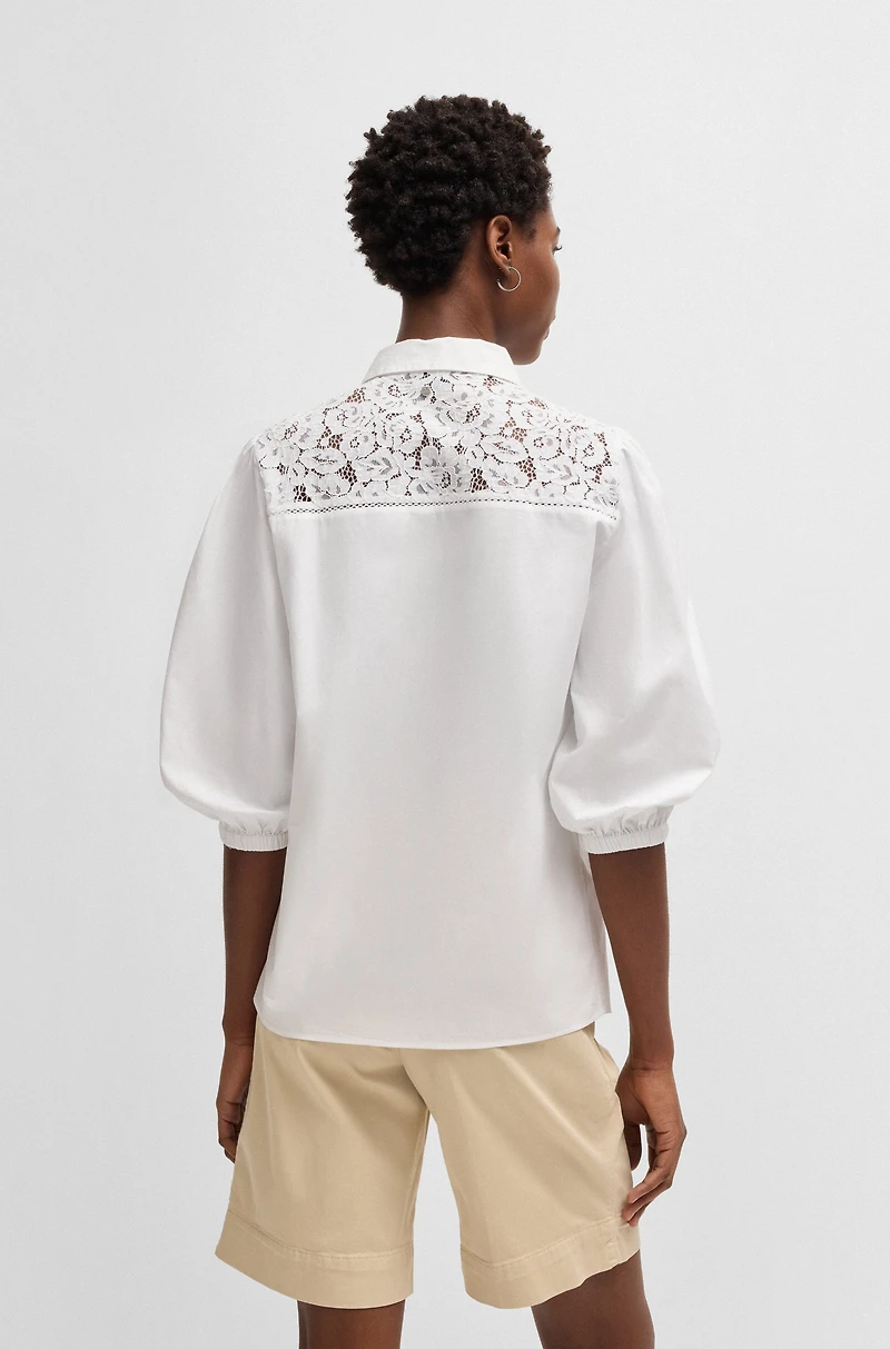Regular-fit blouse with lace shoulders