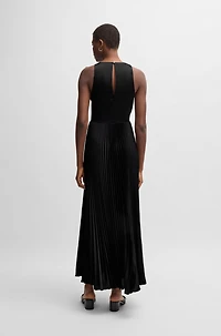Maxi dress hammered satin with plissé skirt