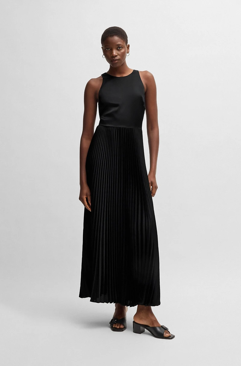 Maxi dress hammered satin with plissé skirt