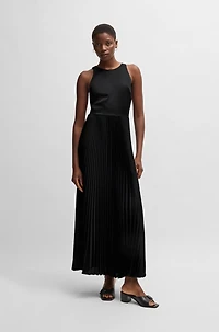 Maxi dress hammered satin with plissé skirt