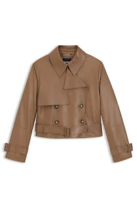 Trench-style leather jacket with tie-up belt