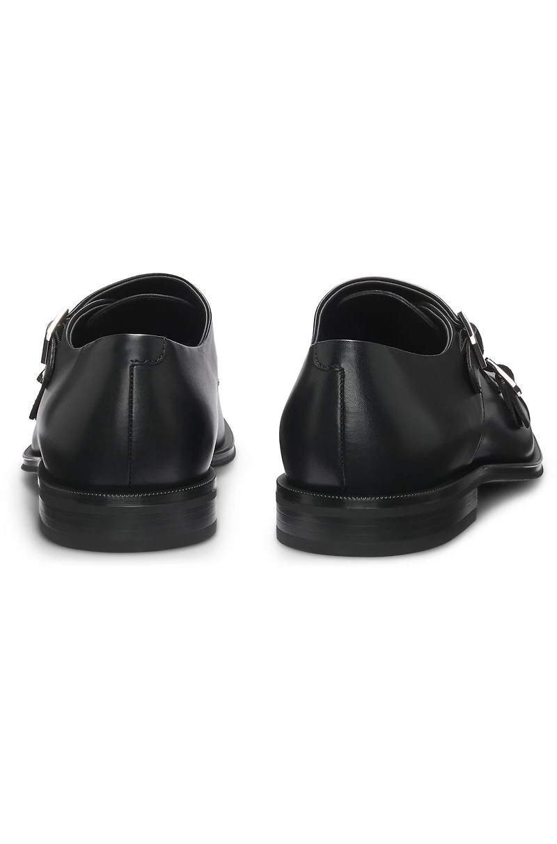 Leather double-monk shoes with cap toe
