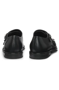 Leather double-monk shoes with cap toe