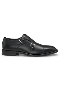 Leather double-monk shoes with cap toe