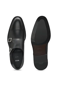 Leather double-monk shoes with cap toe