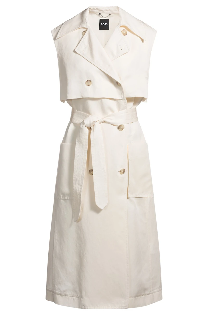 Sleeveless trench dress with double-breasted closure
